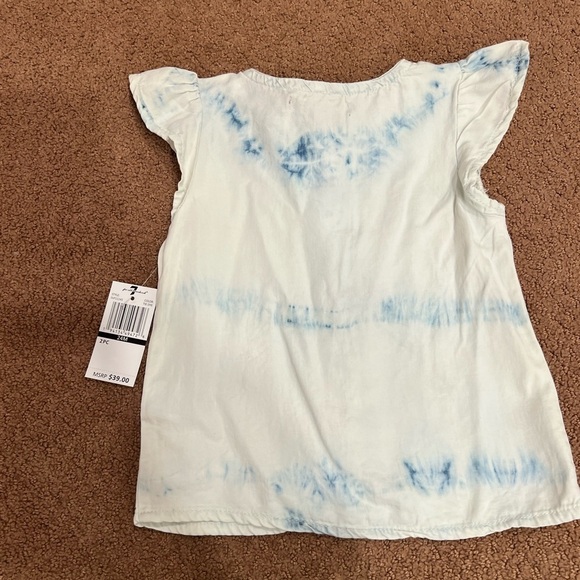 7 For All Mankind Girls Ruffle Button-Down Shirt - Blue Tie-Dye Size 24M - Picture 4 of 5